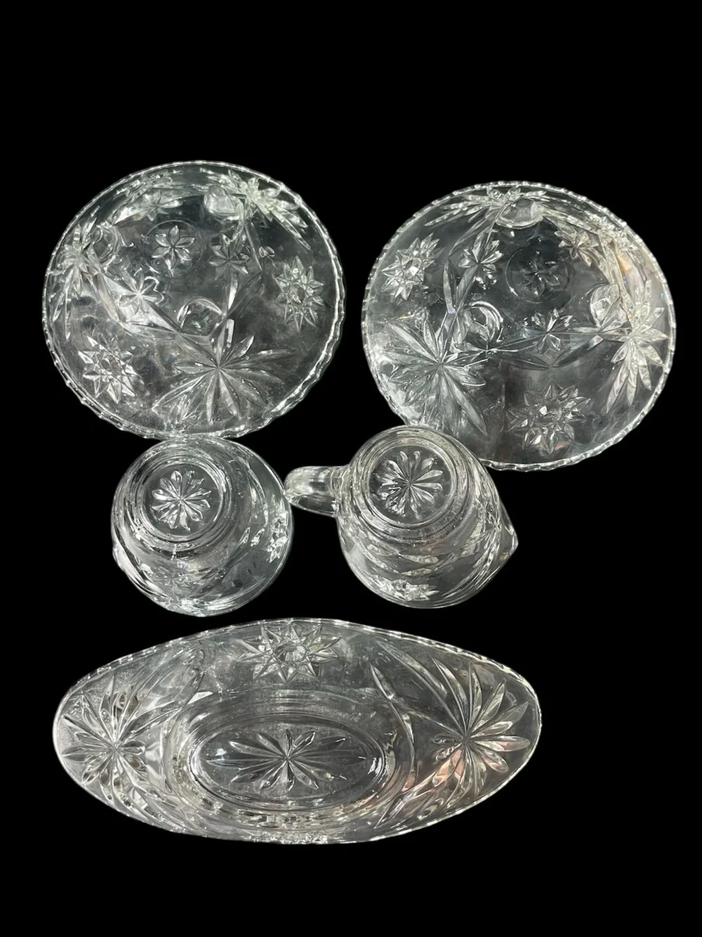 Vintage Anchor Hocking Star of David Set   Of 5 Clear Glass EAPG Pressed Glass